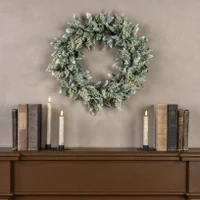 20" FROSTED HOLLY W/ PINECONES WREATH