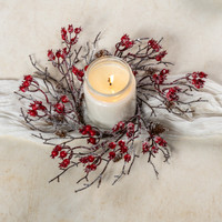 14" ICED TWIG & RED BERRY CANDLE RING