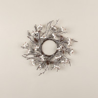 14" ICED TWIG & WHITE BERRY CANDLE RING