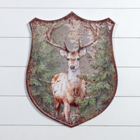 FOREST DEER BADGE METAL WALL PLAQUE