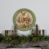 FRAMED HOLIDAY FAWN ROUND PRINT