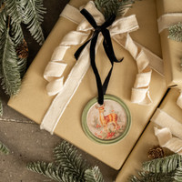 FRAMED HOLIDAY FAWN ROUND ORNAMENT