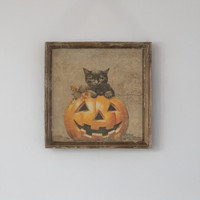 FRAMED CAT IN PUMPKIN PRINT