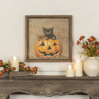 FRAMED CAT IN PUMPKIN PRINT
