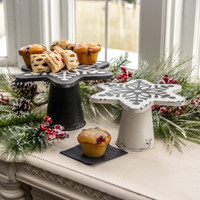 SET/2 BLACK & WHITE SNOWFLAKE CAKE STANDS