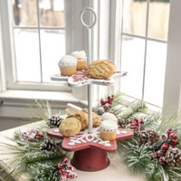 RED & WHITE TWO TIER SNOWFLAKE STAND