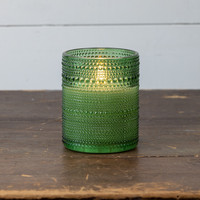 5" PINE GREEN DOTTED GLASS 3D FLAME CANDLE