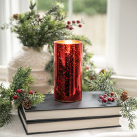 6" RED MERCURY GLASS 3D FLAME CANDLE