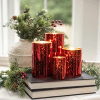6" RED MERCURY GLASS 3D FLAME CANDLE
