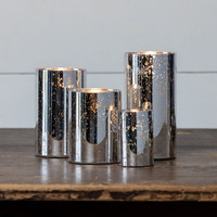 6" SILVER MERCURY GLASS 3D FLAME CANDLE