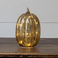 8.5" GOLD CRACKLE GLASS LED PUMPKIN