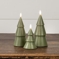 7.75" DARK GREEN 3D FLAME SMOOTH TREE CANDLE
