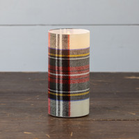 6" WHITE TARTAN 3D FLAME GLASS CANDLE