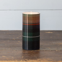 6" GREEN, BLACK & WHITE TARTAN 3D FLAME GLASS CANDLE