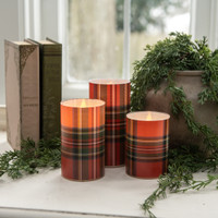 4" RED TARTAN 3D FLAME GLASS CANDLE