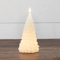 9" CREAM SHIMMER 3D FLAME FIR TREE CANDLE