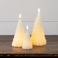 9" CREAM SHIMMER 3D FLAME FIR TREE CANDLE