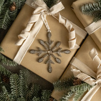 5.75" SILVER SNOWFLAKE ORNAMENT W/ CENTER JEWEL
