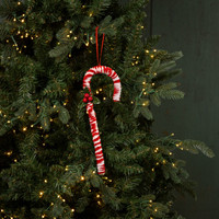 CANDY CANE ORNAMENT W/ HOLLY
