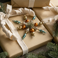 BLUE & GOLD BEADED SNOWFLAKE ORNAMENT