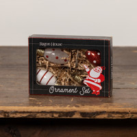 SET/ 4 RED & WHITE LIGHT BULB ORNAMENTS