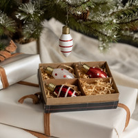 SET/ 4 RED & WHITE LIGHT BULB ORNAMENTS