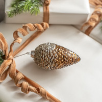 4.5" BROWN PINECONE W/ SILVER GLITTER ORNAMENT