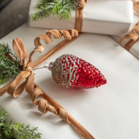 4.5" RED PINECONE W/ SILVER GLITTER ORNAMENT