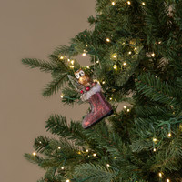 OWL IN SANTA BOOT ORNAMENT