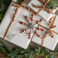 RED & SILVER BEADED SNOWFLAKE TREE TOPPER