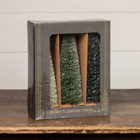SET/ 3 - 12" LIGHTED GREEN BOTTLEBRUSH TREES