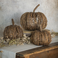 9.75" LIGHTED RATTAN PUMPKIN