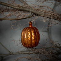 ORANGE GLITTERED PUMPKIN ORNAMENT