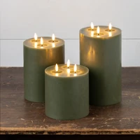 7" DARK GREEN 3 WICK 3D FLAME CANDLE