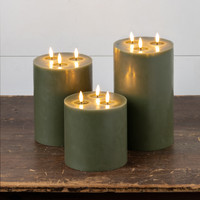 9" DARK GREEN 3 WICK 3D FLAME CANDLE