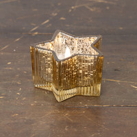 4.5" GOLD MERCURY GLASS STAR 3D FLAME CANDLE