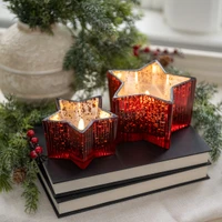 5.5" RED MERCURY GLASS STAR 3D FLAME CANDLE