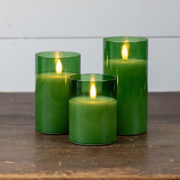 5" PINE GREEN GLASS 3D FLAME CANDLE