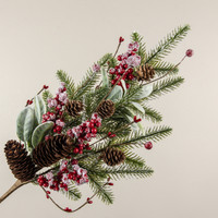 26" SNOWY PINE, LAMB'S EAR & RED BERRY PICK