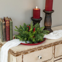 10" MIXED PINE HALF BALL W/ RED BERRIES