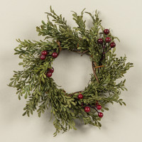 7" MINI LEAF TAPER CANDLE RING W/ BURGUNDY BERRIES