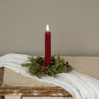 7" MINI LEAF TAPER CANDLE RING W/ BURGUNDY BERRIES