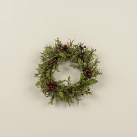9" MINI LEAF CANDLE RING W/ BURGUNDY BERRIES