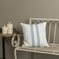 18" WHITE PILLOW W/ BLUE STRIPE