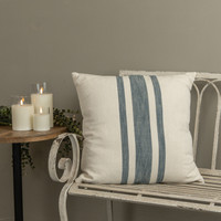 22" CREAM PILLOW W/ BLUE STRIPE