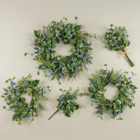 14" BLUE & WHITE WILDFLOWER CANDLE RING