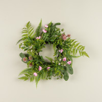 14" PINK ALLIUM & MIXED FOLIAGE CANDLE RING