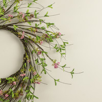 24" PINK BOXWOOD & WILDFLOWER VINE WREATH