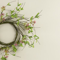 14" PINK BOXWOOD & WILDFLOWER VINE CANDLE RING