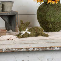 LAYING MOSS BUNNY W/ CREAM BOW